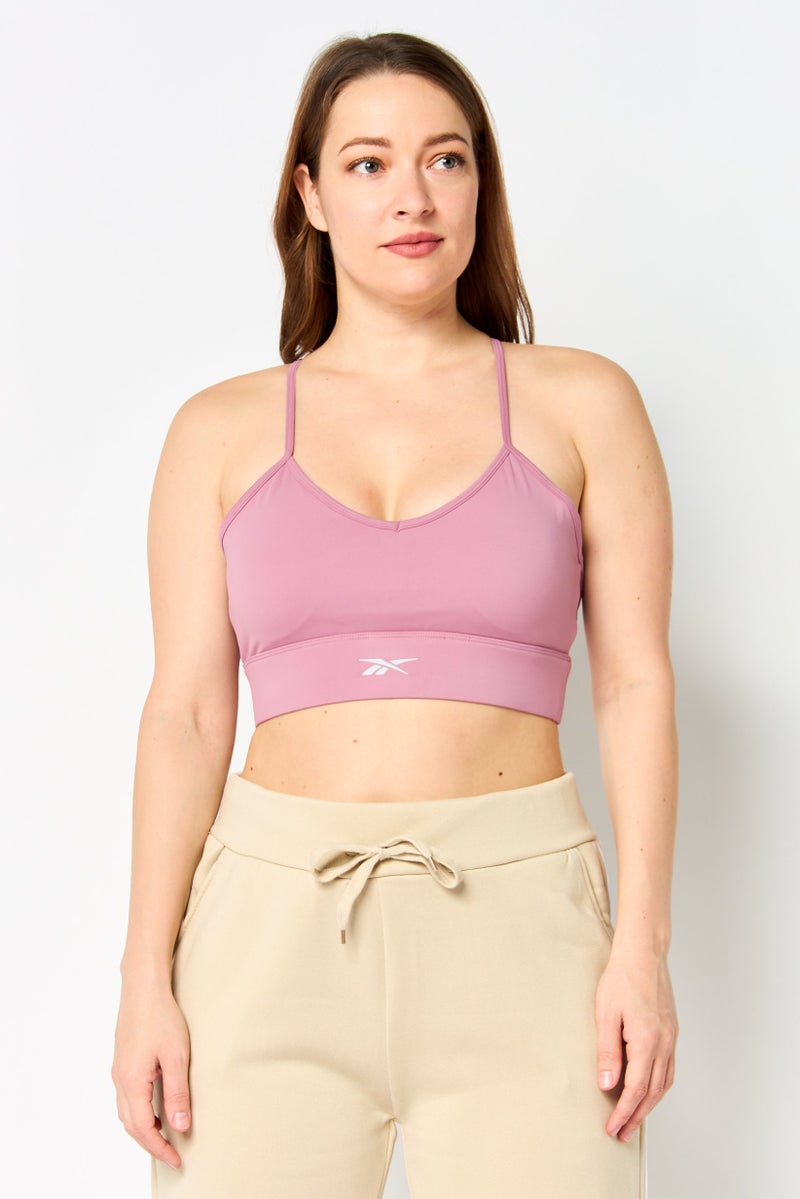 Reebok Women Brand Logo Lightly Padded Sports Bra, Mauve - Image 1